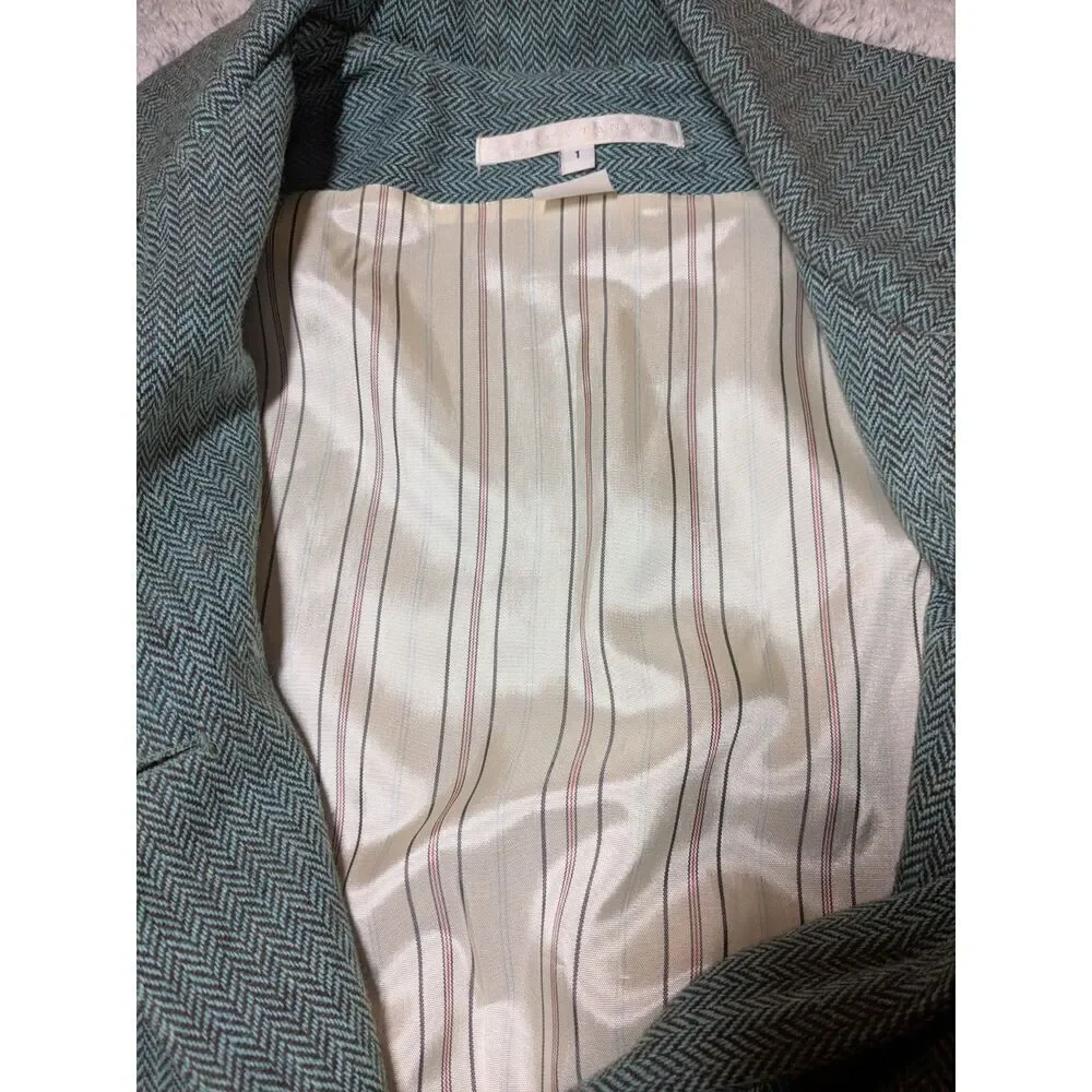 Erica Tanov Wool Peacoat Blue Long Size 1 Small Pockets Buttons Chevron